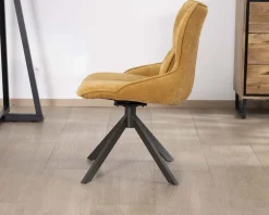 Meuble House Lot de 2 chaises en tissu jaune moutarde sur pied rotatif en métal "Biorg" style rétro Discount