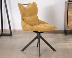 Meuble House Lot de 2 chaises en tissu jaune moutarde sur pied rotatif en métal