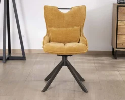 Meuble House Lot de 2 chaises en tissu jaune moutarde sur pied rotatif en métal