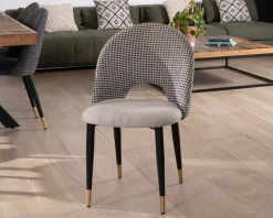 Meuble House Lot de 2 chaises en tissu taupe et pieds métal laqué noir "Vermont" Clearance