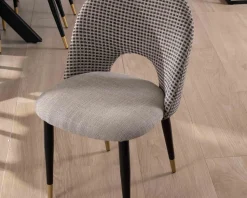 Meuble House Lot de 2 chaises en tissu taupe et pieds métal laqué noir