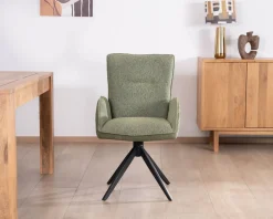 Meuble House Lot de 2 chaises en tissu vert doux "Eddy" avec accoudoirs et pied métal pivotant Hot