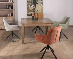 Meuble House Lot de 2 chaises en tissu vert "Ewing" avec accoudoirs et pied métal rotatif New