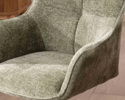 Meuble House Lot de 2 chaises en tissu vert "Ewing" avec accoudoirs et pied métal rotatif New