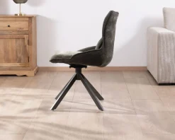 Meuble House Lot de 2 chaises en tissu vert sur pied rotatif en métal "Biorg" style rétro
