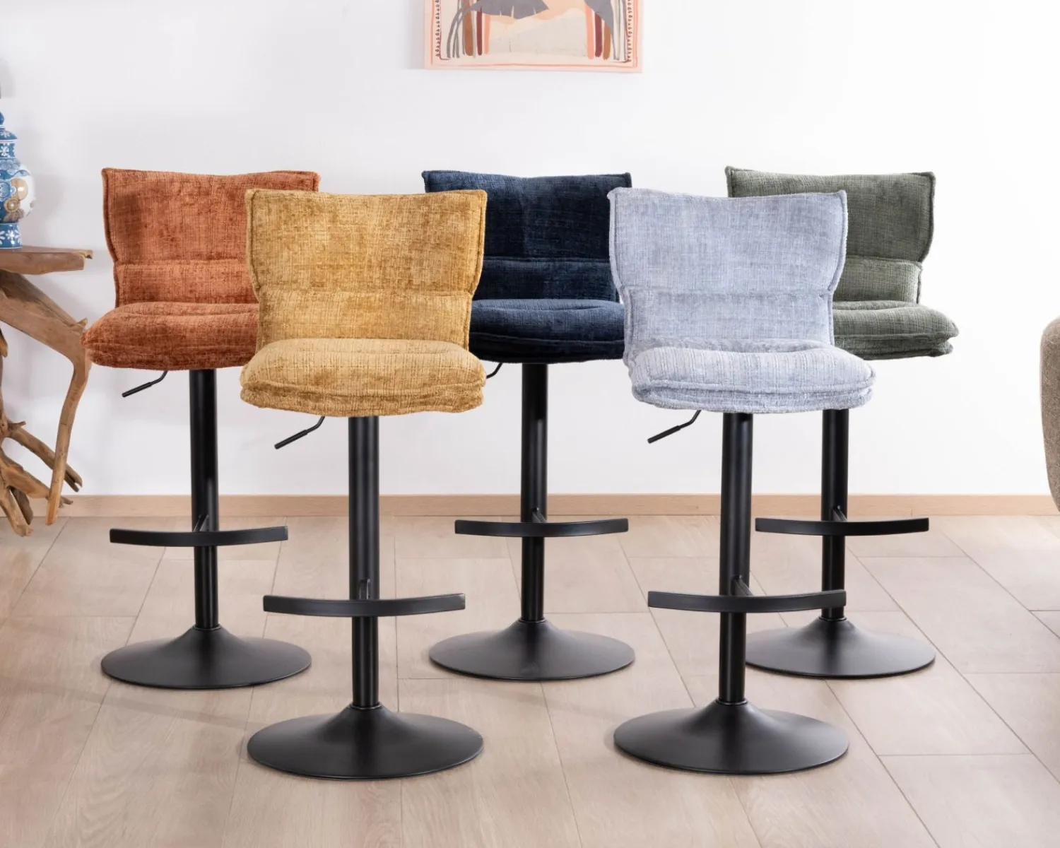Meuble House Lot de 2 chaises hautes en tissu moutarde "Topley" assise réglable en hauteur New