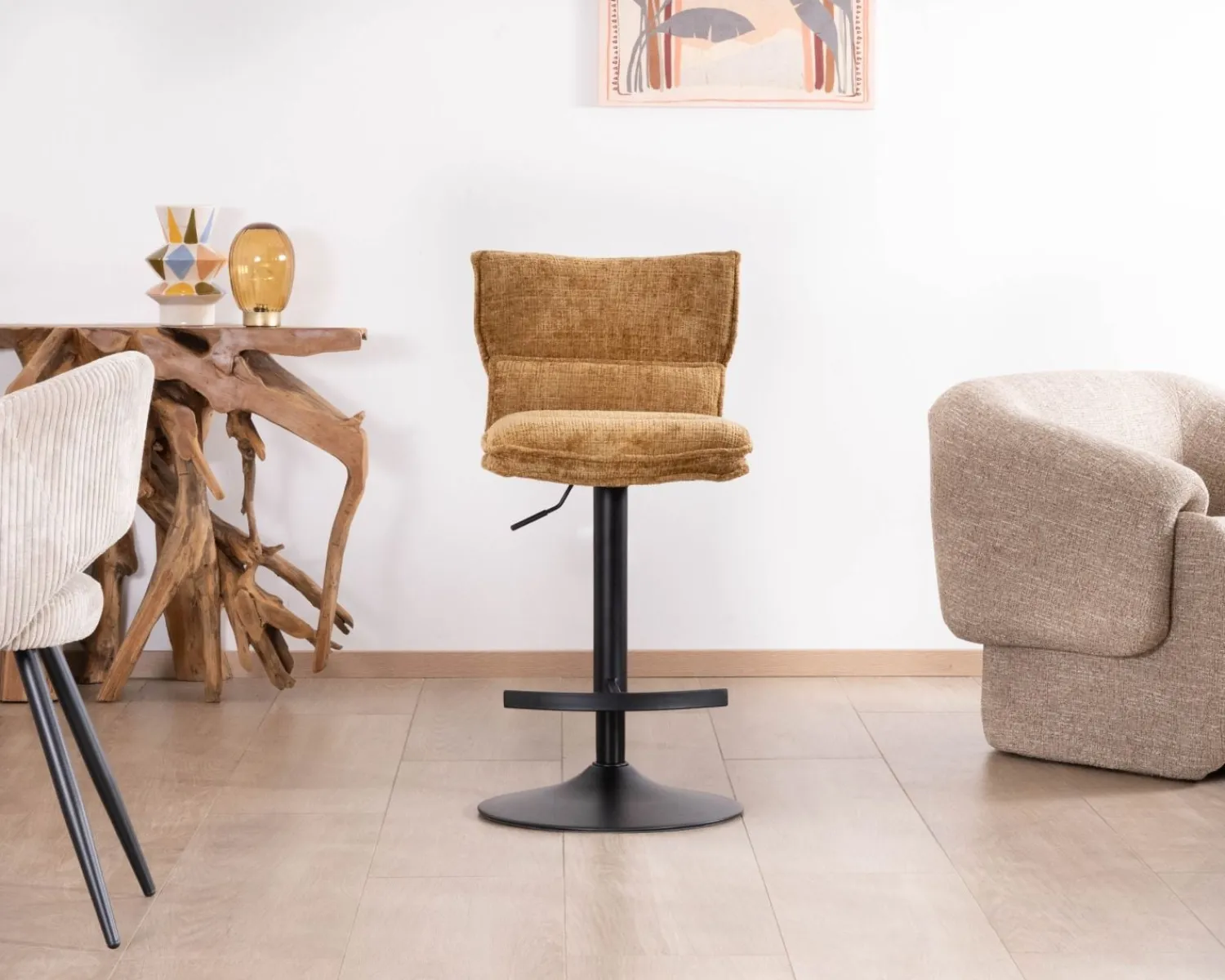 Meuble House Lot de 2 chaises hautes en tissu moutarde "Topley" assise réglable en hauteur New