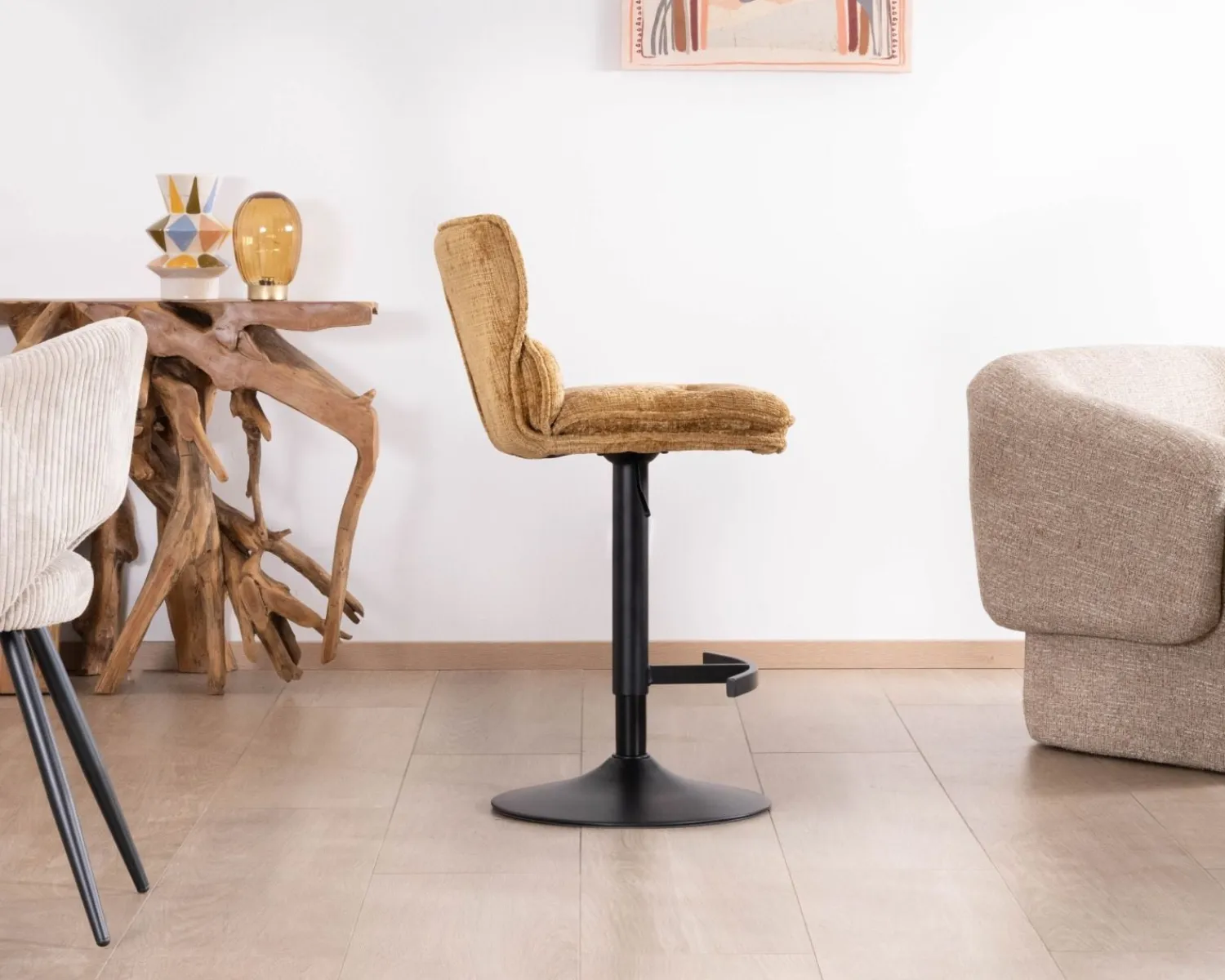 Meuble House Lot de 2 chaises hautes en tissu moutarde "Topley" assise réglable en hauteur New