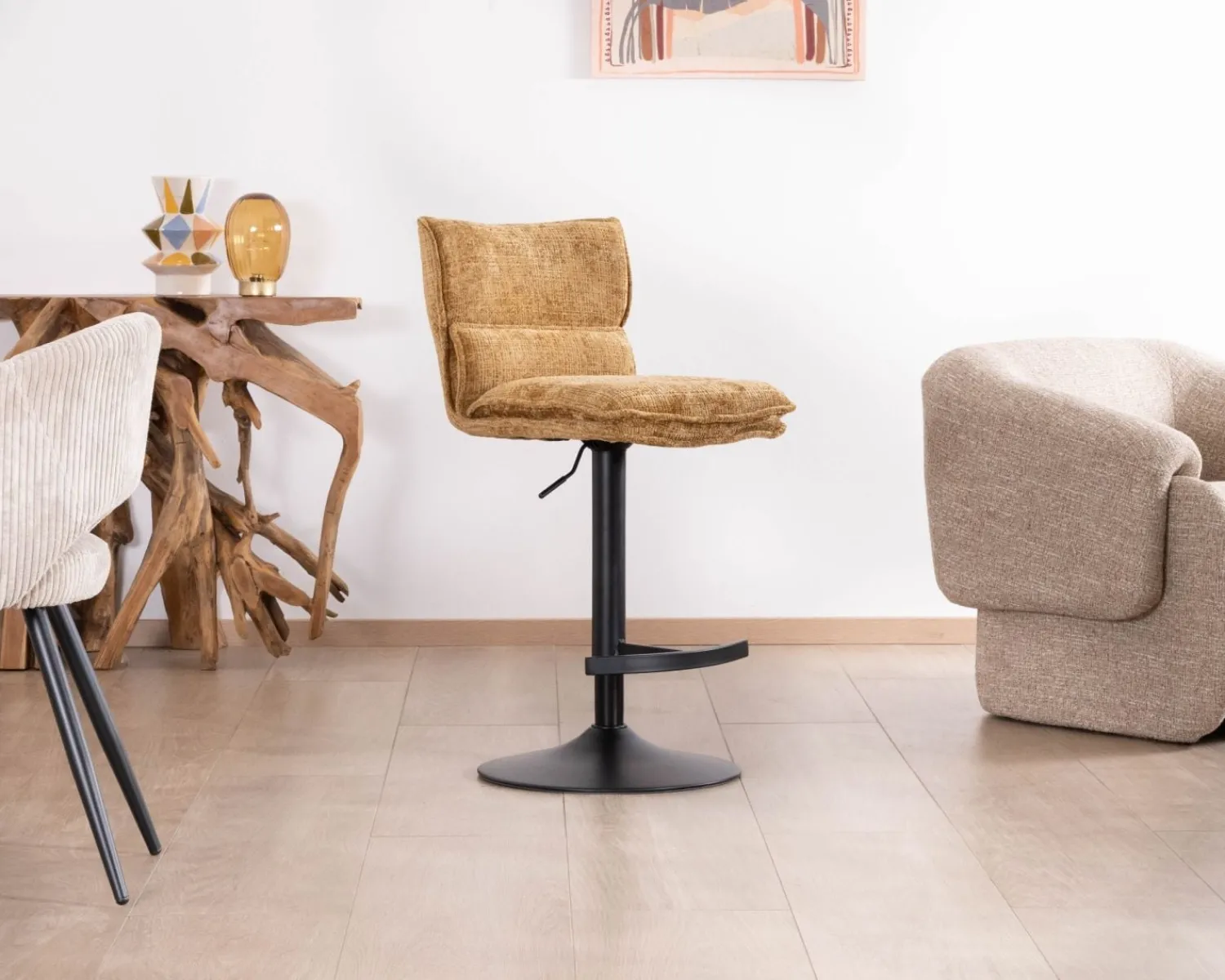 Meuble House Lot de 2 chaises hautes en tissu moutarde "Topley" assise réglable en hauteur New