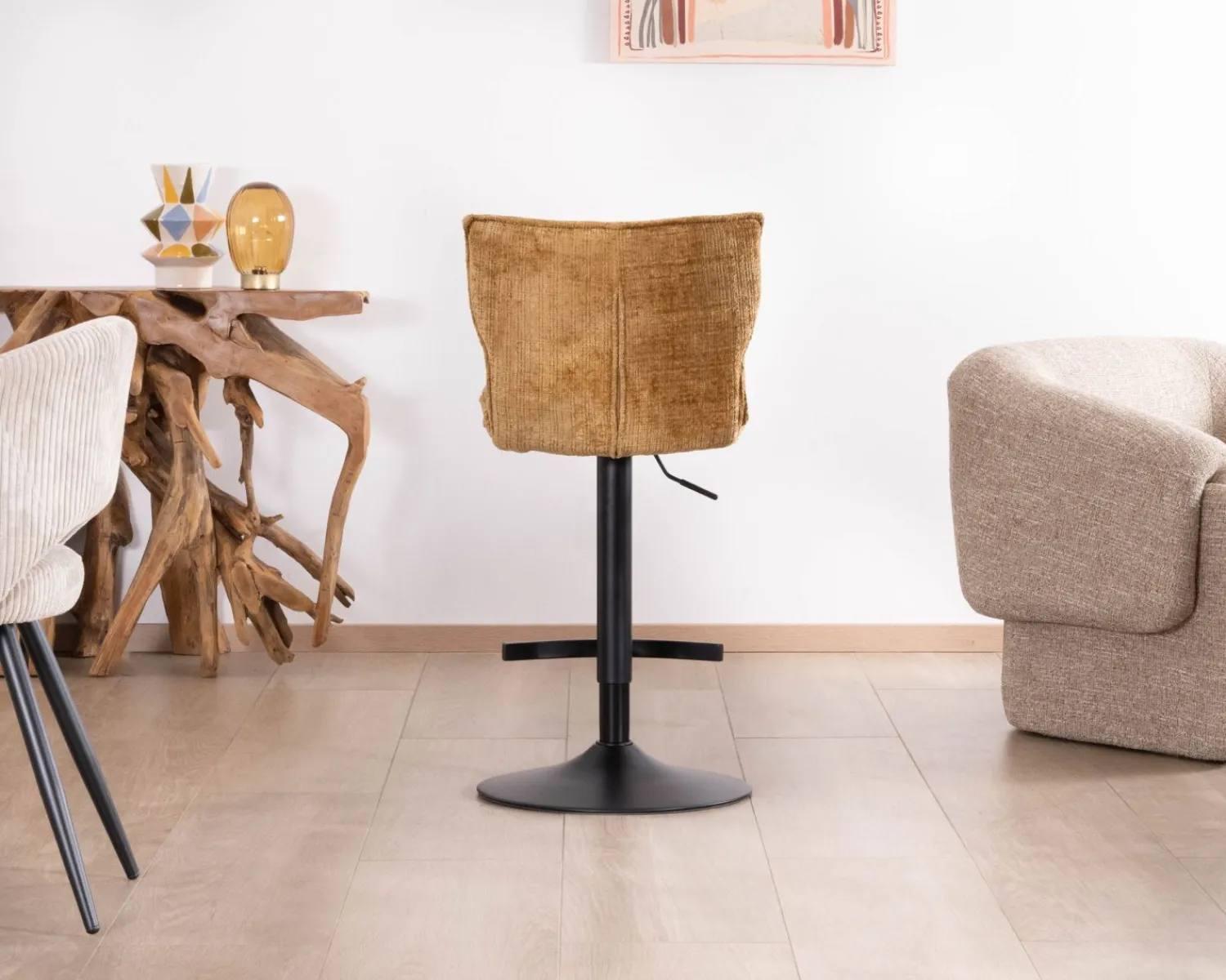 Meuble House Lot de 2 chaises hautes en tissu moutarde "Topley" assise réglable en hauteur New