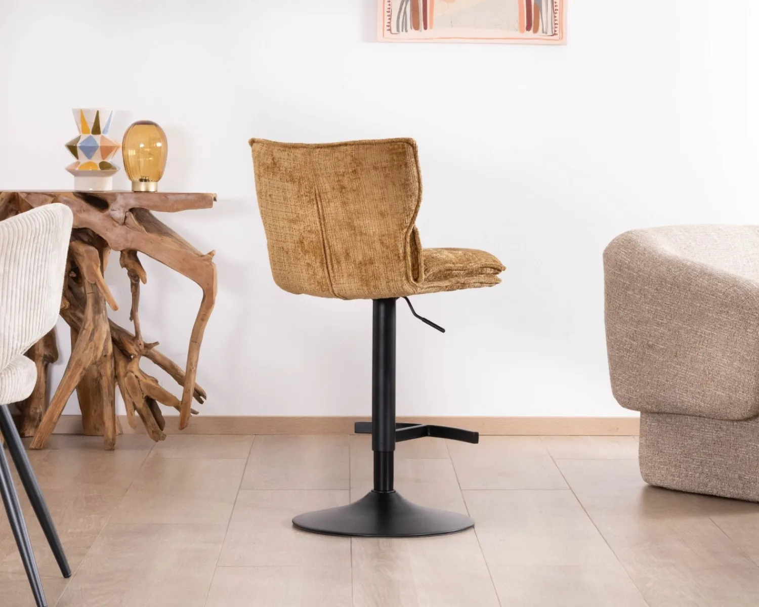 Meuble House Lot de 2 chaises hautes en tissu moutarde "Topley" assise réglable en hauteur New