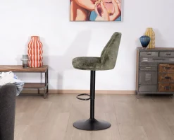 Meuble House Lot de 2 chaises hautes réglables et pivotantes en velours vert kaki 