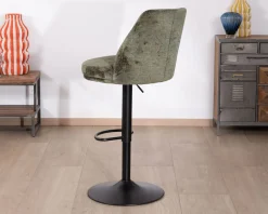 Meuble House Lot de 2 chaises hautes réglables et pivotantes en velours vert kaki 