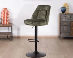 Meuble House Lot de 2 chaises hautes réglables et pivotantes en velours vert kaki 