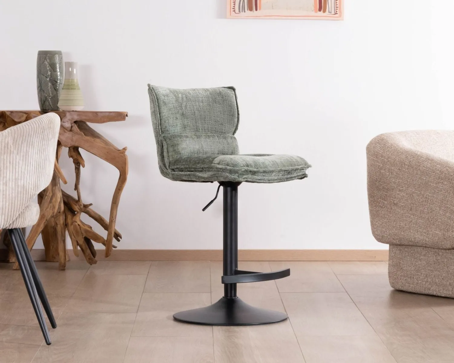 Meuble House Lot de 2 chaises hautes réglables en hauteur "Topley" confort matelassé en velours vert sauge