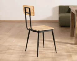 Meuble House Lot de 2 chaises industrielles bois massif métal noir "Atelier Kraft" New