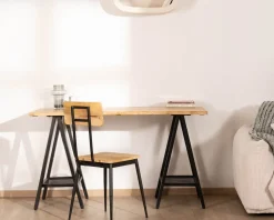 Meuble House Lot de 2 chaises industrielles bois massif métal noir 
