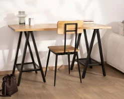 Meuble House Lot de 2 chaises industrielles bois massif métal noir 