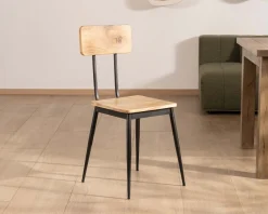 Meuble House Lot de 2 chaises industrielles bois massif métal noir 
