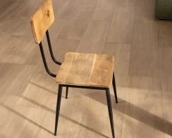 Meuble House Lot de 2 chaises industrielles bois massif métal noir 