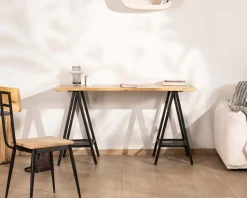 Meuble House Lot de 2 chaises industrielles bois massif métal noir 