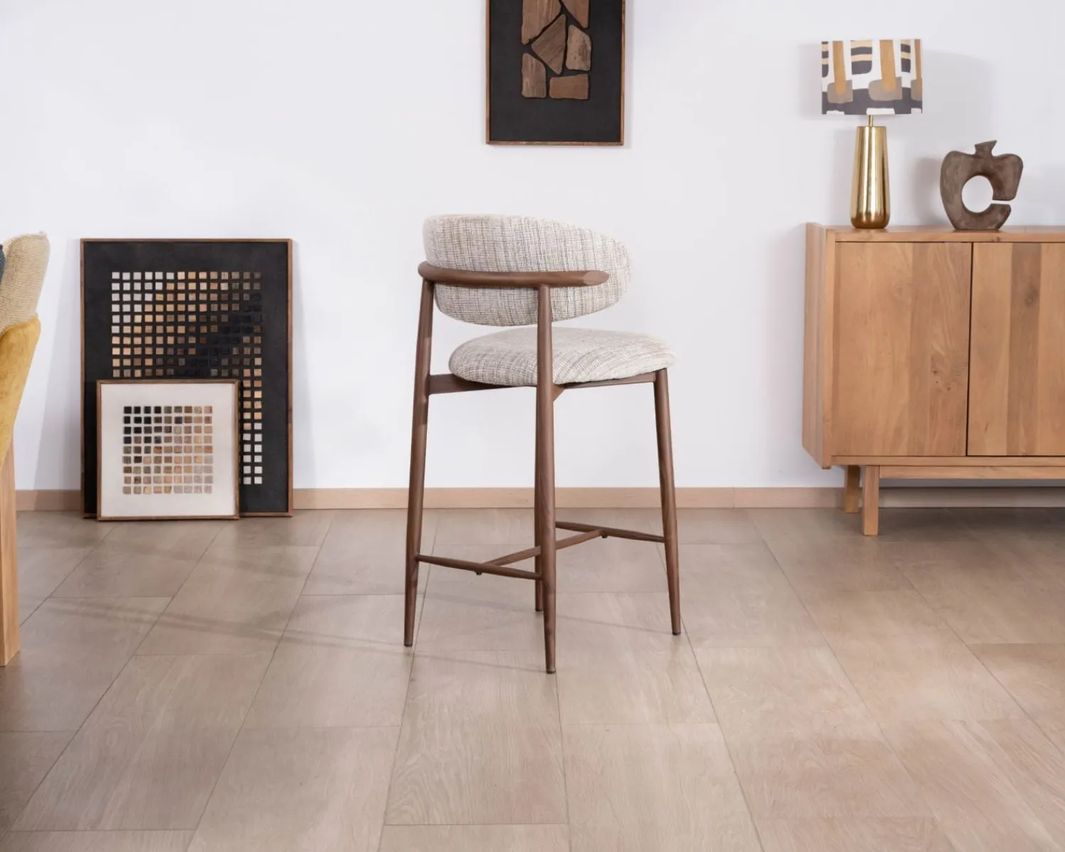 Meuble House Lot de 2 chaises mi-hauteur rétro en tissu tramé beige et marron "Arpège" pieds métal aspect noyer Clearance