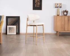 Meuble House Lot de 2 chaises mi-hauteur style scandinave en tissu blanc cassé "Arpège" pieds métal aspect bois clair Hot