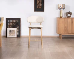 Meuble House Lot de 2 chaises mi-hauteur style scandinave en tissu blanc cassé