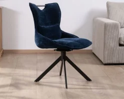 Meuble House Lot de 2 chaises pivotantes en tissu bleu sur pied étoile en métal 