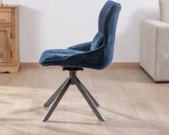Meuble House Lot de 2 chaises pivotantes en tissu bleu sur pied étoile en métal 