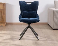 Meuble House Lot de 2 chaises pivotantes en tissu bleu sur pied étoile en métal 