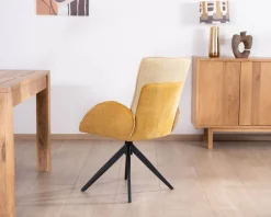 Meuble House Lot de 2 chaises pivotantes en tissu bi matières jaune "Eddy" avec pieds métal Outlet