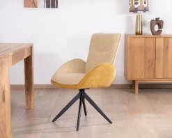 Meuble House Lot de 2 chaises pivotantes en tissu bi matières jaune 