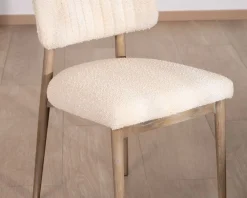 Meuble House Lot de 2 chaises scandinaves en bois grisé et tissu bouclettes beige 