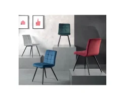 Meuble House Lot de 4 chaises scandinaves tissu bleu métal noir "Sando" Casita Clearance
