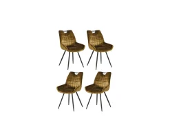 Meuble House Lot de 4 chaises scandinaves tissu kaki pieds noirs en métal "Dina" New