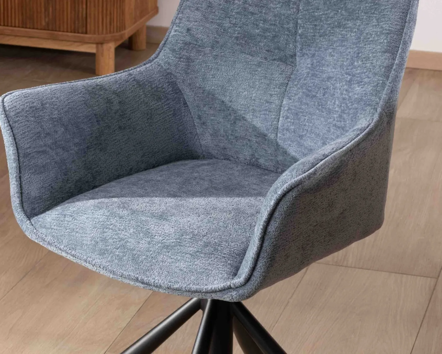Meuble House Lot de 2 chaises tournantes en tissu bleu et pieds métal "Ewing" Outlet