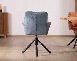 Meuble House Lot de 2 chaises tournantes en tissu bleu et pieds métal "Ewing" Outlet