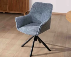 Meuble House Lot de 2 chaises tournantes en tissu bleu et pieds métal