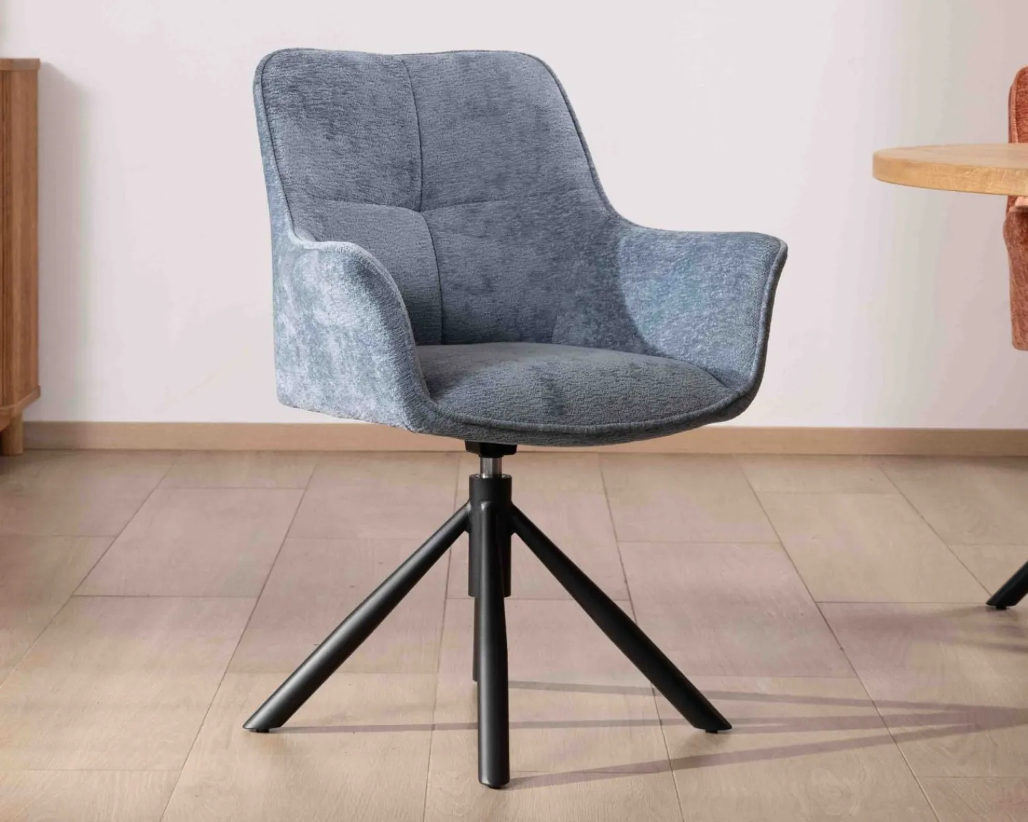 Meuble House Lot de 2 chaises tournantes en tissu bleu et pieds métal "Ewing" Outlet
