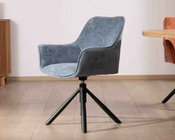 Meuble House Lot de 2 chaises tournantes en tissu bleu et pieds métal