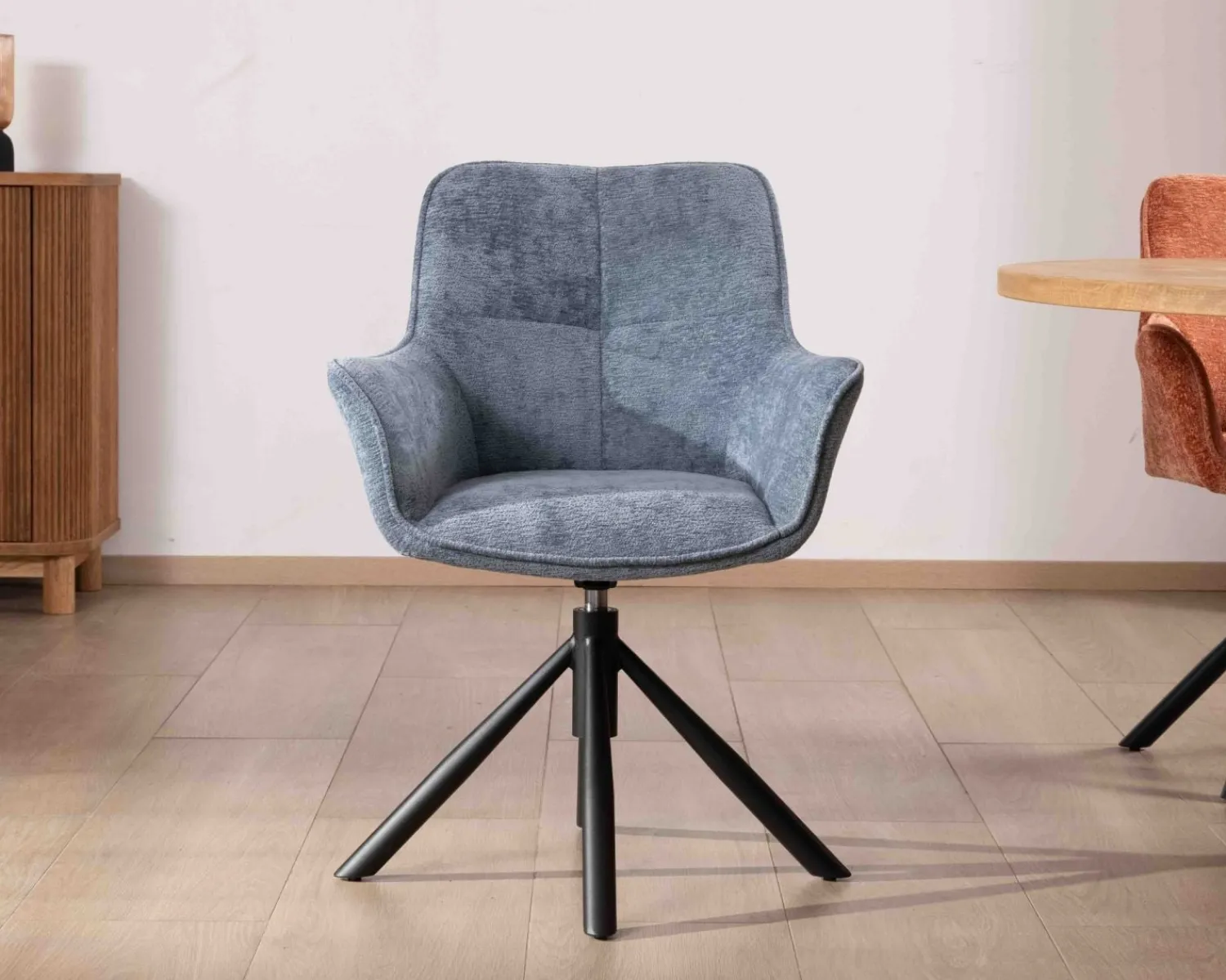 Meuble House Lot de 2 chaises tournantes en tissu bleu et pieds métal "Ewing" Outlet