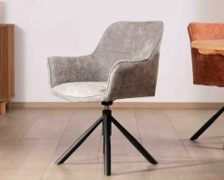 Meuble House Lot de 2 chaises tournantes en tissu gris clair et pieds métal 