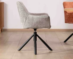 Meuble House Lot de 2 chaises tournantes en tissu gris clair et pieds métal 