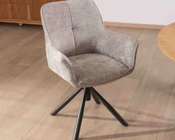 Meuble House Lot de 2 chaises tournantes en tissu gris clair et pieds métal 