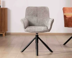 Meuble House Lot de 2 chaises tournantes en tissu gris clair et pieds métal 
