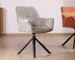 Meuble House Lot de 2 chaises tournantes en tissu gris clair et pieds métal 