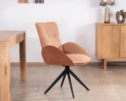 Meuble House Lot de 2 chaises tournantes en tissu bi-texturé terracotta "Eddy" et pieds métal Hot