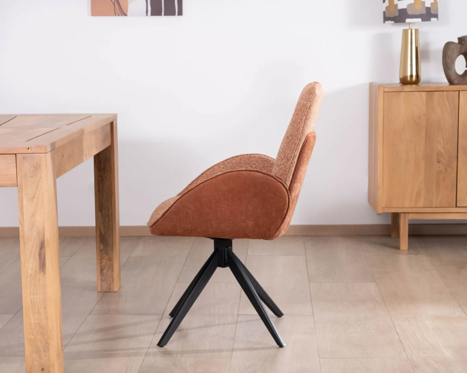 Meuble House Lot de 2 chaises tournantes en tissu bi-texturé terracotta "Eddy" et pieds métal Hot