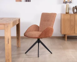 Meuble House Lot de 2 chaises tournantes en tissu bi-texturé terracotta
